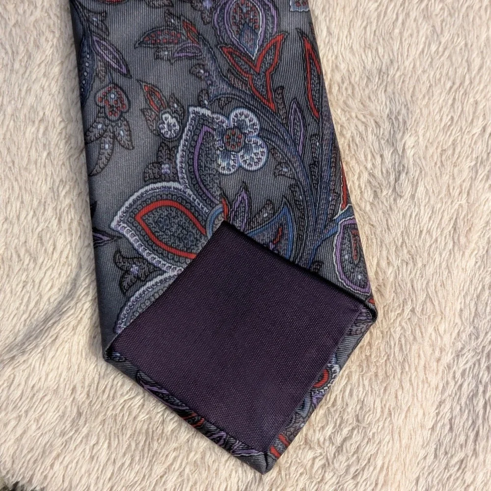 Salvatori Tie Paisley Floral Silk OS Gray Red Purple Blue Vintage Dark Academia